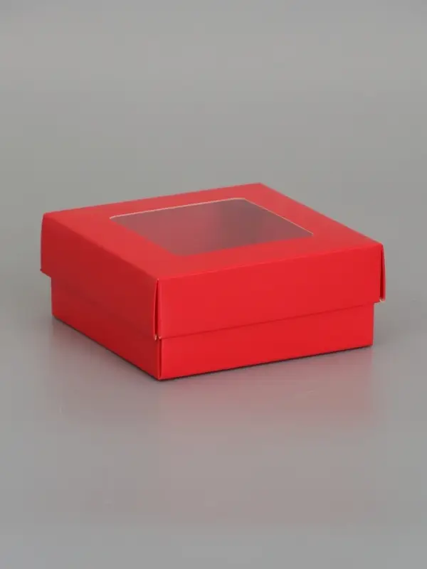 Коробка складная, крышка-дно,с окном, красная, 12 х 12 х 5 см
