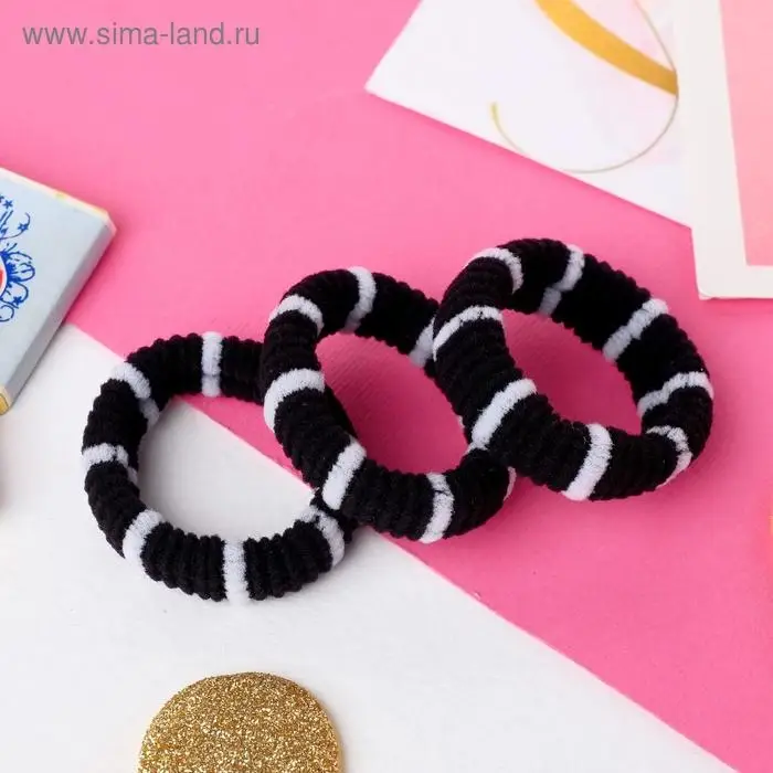 Резинка для волос Резинка для волос "Махрушка" (набор 3 шт) полосатик, 4 см, чёрно-белый