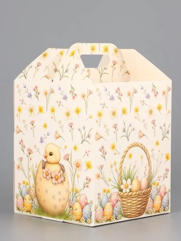 Коробка подарочная пасхальная с окном, с фронтальной загрузкой «Кролик в корзинке» 15×15×18 см