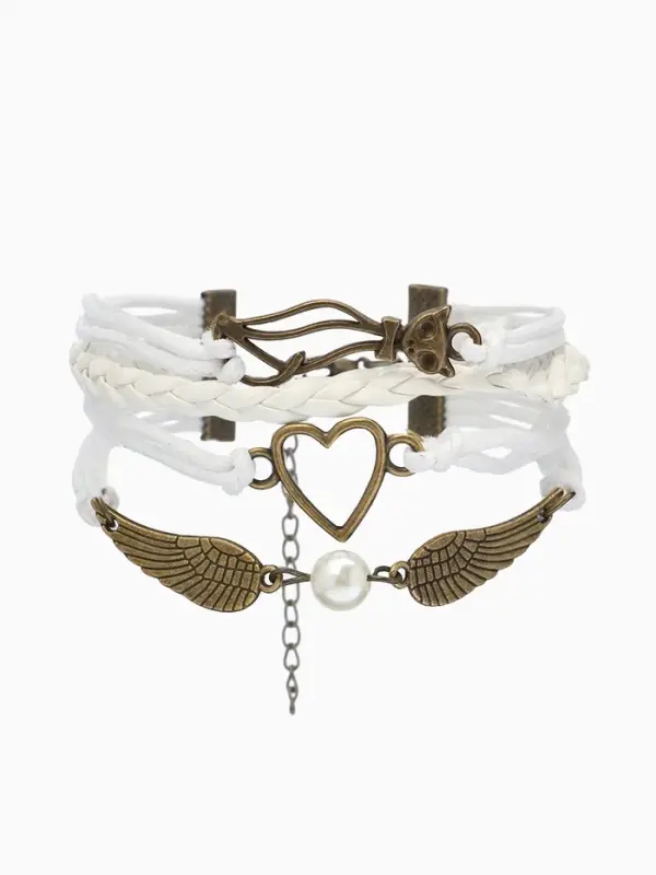 Браслет кожаный &laquo;Сердце, кошка и крылья&raquo;, L=17 см, белый