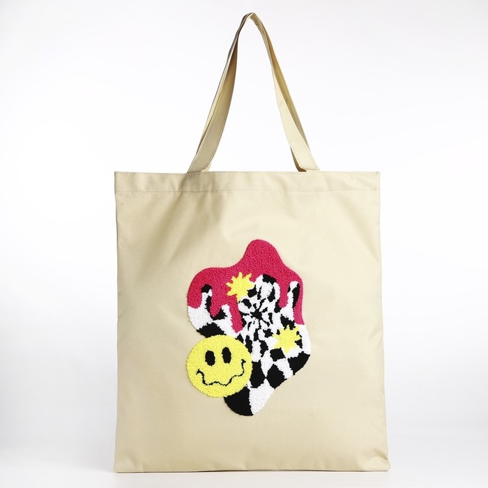 Шопер текстильный с вышивкой Smile , 40х35 см, бежевый цвет Шопер текстильный с вышивкой Smile , 40х35 см, бежевый цвет