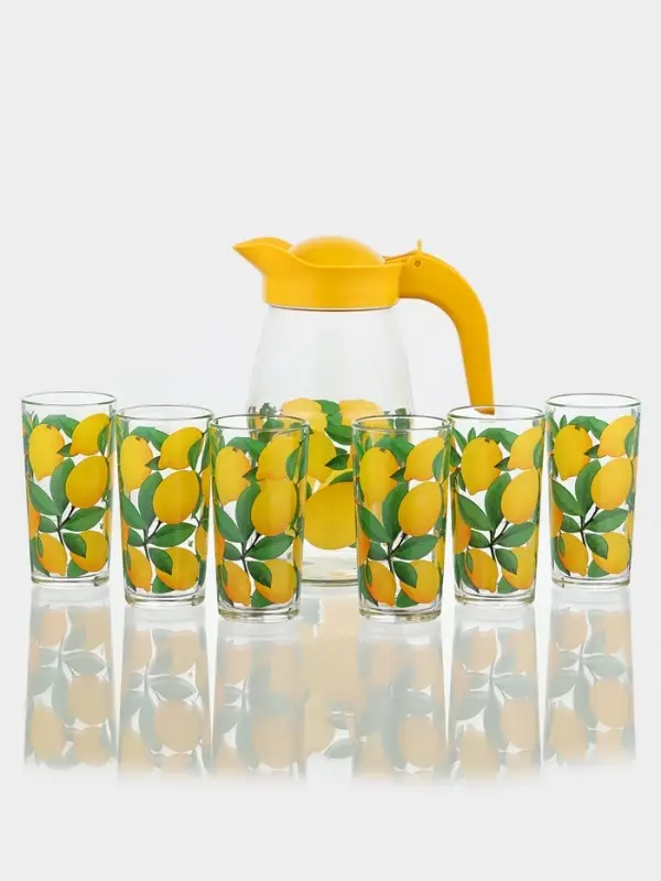 Набор питьевой &laquo;Лимон&raquo;, стеклянный, кувшин+6 стаканов, 1500/230 мл