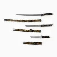 Макет оружия &laquo;Сувенирные катаны на подставке 3в1. Драконы на бежевом&raquo;, подарочный набор, ножны ткань, 47 см; 70 см; 89 см