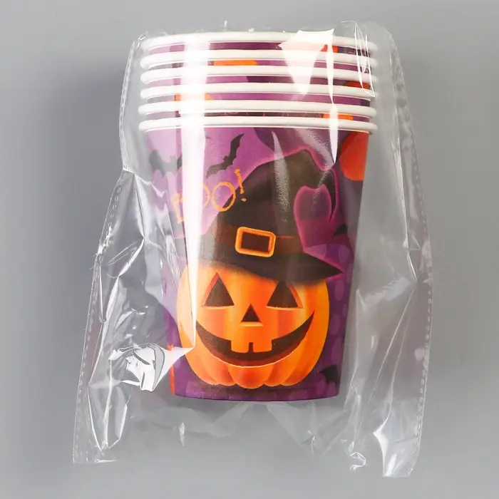 Стакан одноразовый бумажный «Весёлая тыква», 250 мл, набор 6 шт., на Хэллоуин