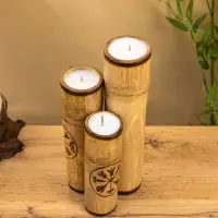 Свеча в бамбуке тройная «Руны», 13×14×30 см, 100 мл, бежевая