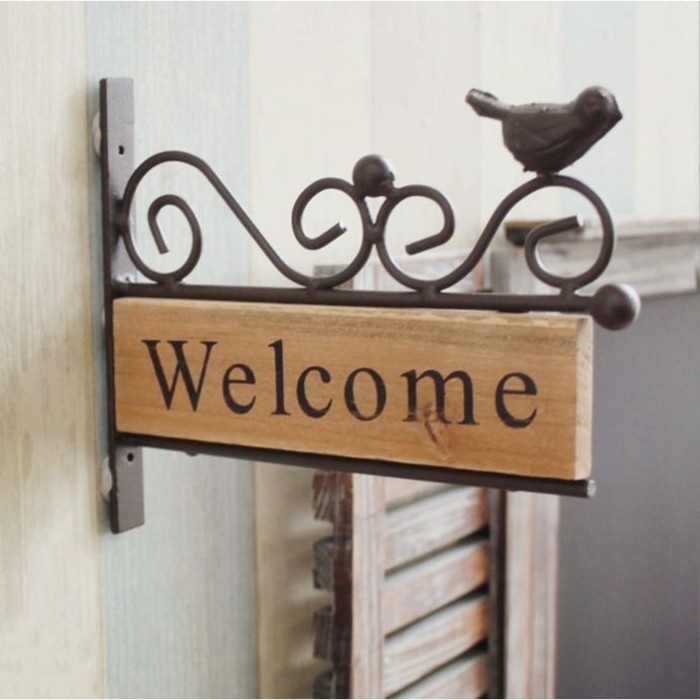 Сувенир на дверь чугун Сувенир на дверь чугун "Добро пожаловать. Птица и узоры" 1,5х18,5х15 см