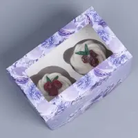 Коробка для капкейков, кондитерская упаковка с окном, 2 ячейки, «Макаруны», 16 х 10 х 10 см