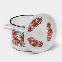 Кастрюля эмалированная &laquo;Маки. Мечта&raquo;, 4.5 л, d=22 см, с крышкой, белая