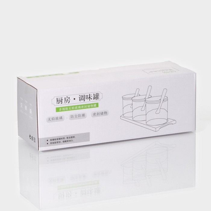 Набор банок стеклянных для сыпучих продуктов на бамбуковой подставке BellaTenero &laquo;Эко&raquo;, 3 предмета: 330 мл