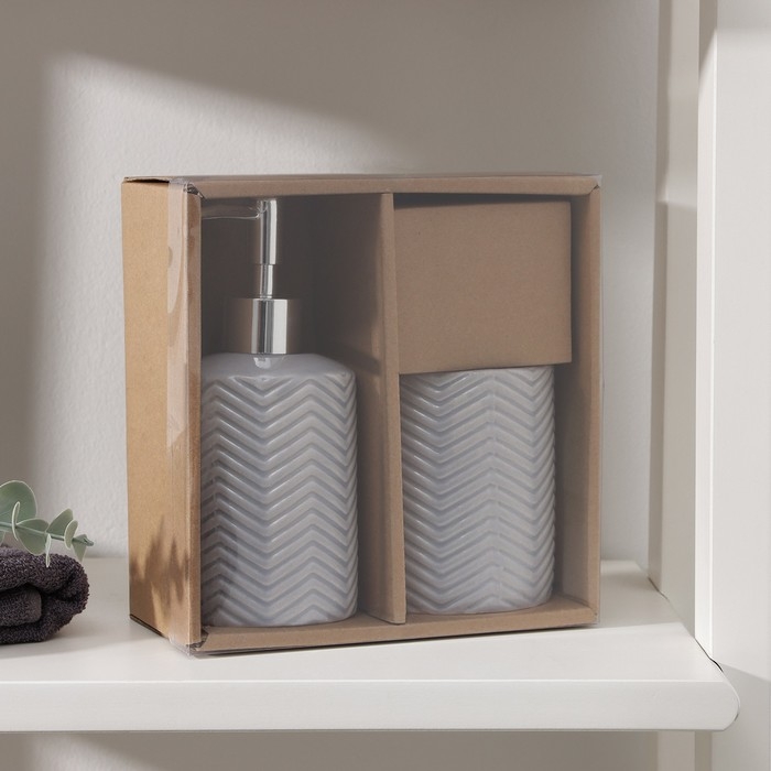 Набор аксессуаров для ванной комнаты «Минимал», 2 предмета (дозатор для мыла 350 мл, стакан 350 мл), цвет серый Набор аксессуаров для ванной комнаты «Минимал», 2 предмета (дозатор для мыла 350 мл, стакан 350 мл), цвет серый