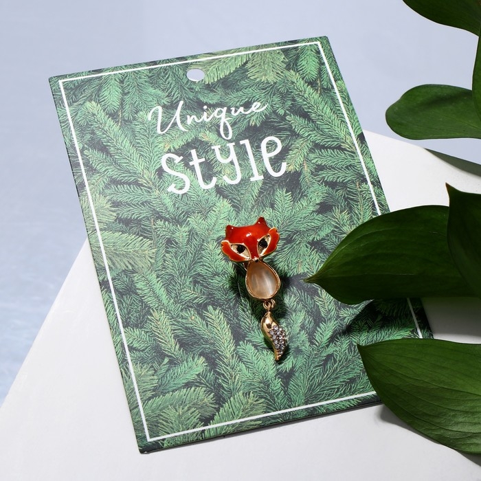 Брошь «Лисичка» с подвижным хвостиком, цветной в золоте