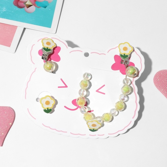 Набор детский «Выбражулька» 3 предмета: клипсы, браслет, кольцо, цветочки, цветной Набор детский «Выбражулька» 3 предмета: клипсы, браслет, кольцо, цветочки, цветной