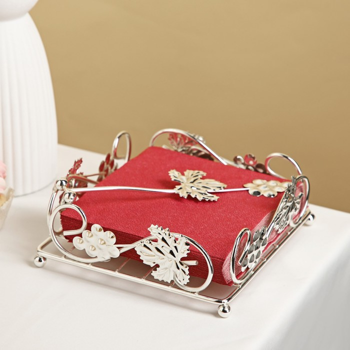 Салфетница «Виноград», декоративная, 13,5×13,5×7 см, цвет серебряный Салфетница «Виноград», декоративная, 13,5×13,5×7 см, цвет серебряный