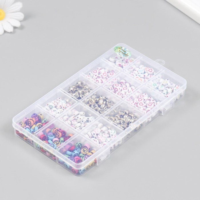 Бусины в шкатулке Бусины в шкатулке "Диски с рисунками" 15 делений 10х17,5х2 см