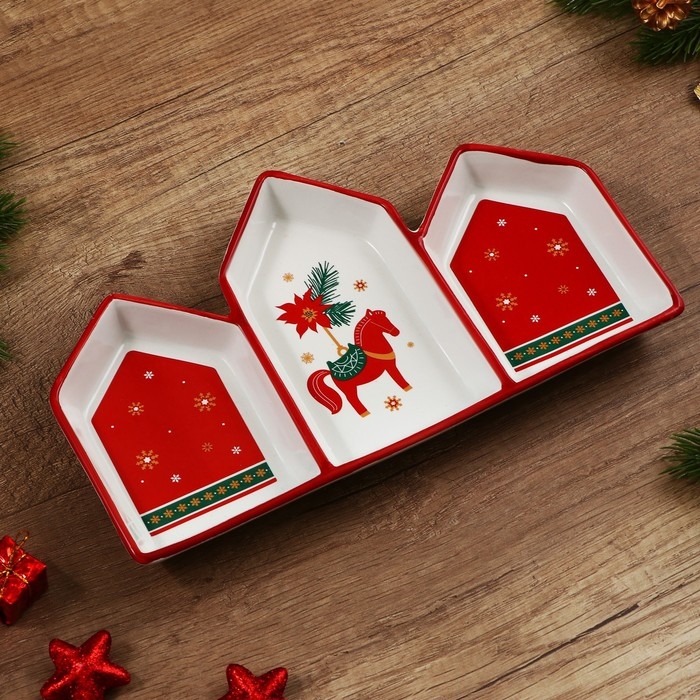 Новый год. Менажница керамическая «Новогоднее настроение», 26.5х15х3.5 см, цвет белый Новый год. Менажница керамическая «Новогоднее настроение», 26.5х15х3.5 см, цвет белый