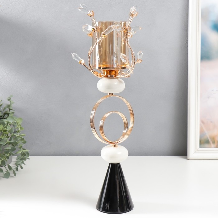 Подсвечник металл на 1 свечу Подсвечник металл на 1 свечу "Веточки с кристаллами. Два кольца" золото 42х17х17 см