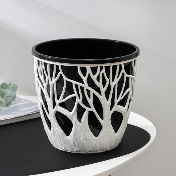 Кашпо для цветов со вставкой «Форест», 3 л, цвет бело-чёрный Кашпо для цветов со вставкой «Форест», 3 л, цвет бело-чёрный