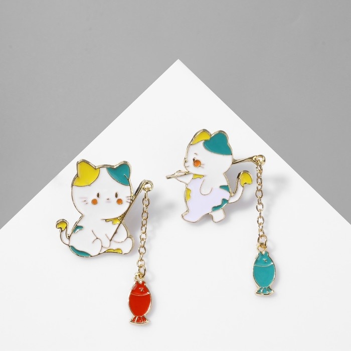 Набор значков (2 шт.) «Япония» котики, цветной в золоте Набор значков (2 шт.) «Япония» котики, цветной в золоте