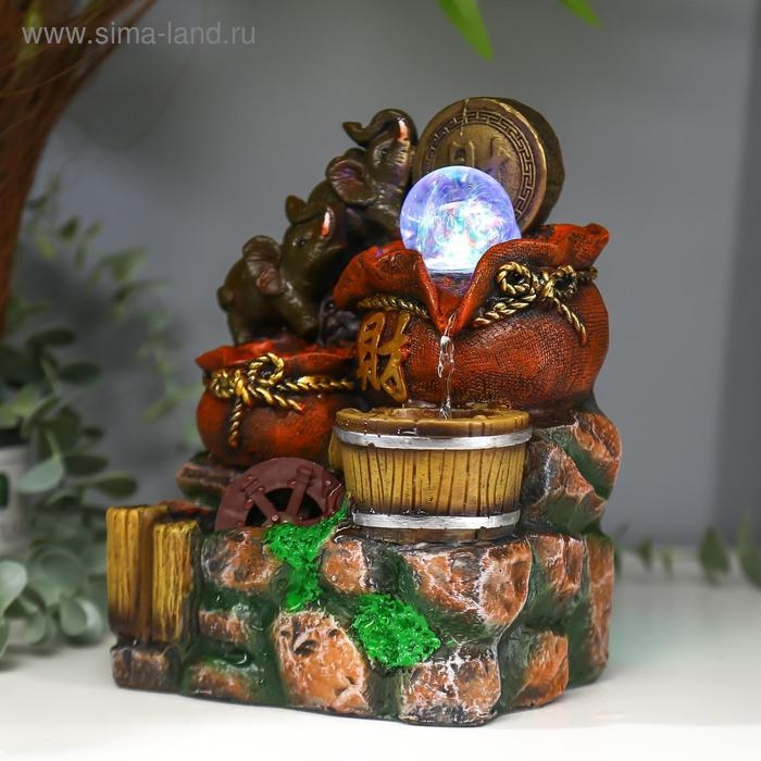 Фонтан настольный от сети, подсветка Фонтан настольный от сети, подсветка "Слоны и китайская монета" 20,5х14х11 см