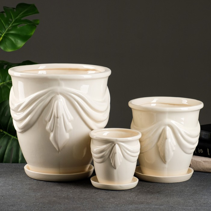 Набор горшков 3шт. Набор горшков 3шт. "Уют" белый: 10л, 3,2л, 1л