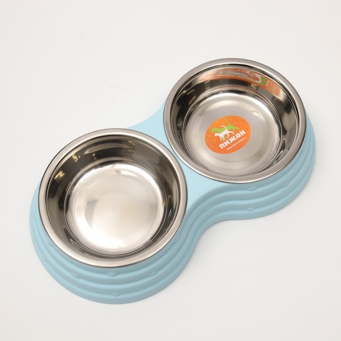 Миска металлическая двойная на пластиковом основании 2 х 160 мл, 25 х 14 х 5 см, голубая Миска металлическая двойная на пластиковом основании 2 х 160 мл, 25 х 14 х 5 см, голубая