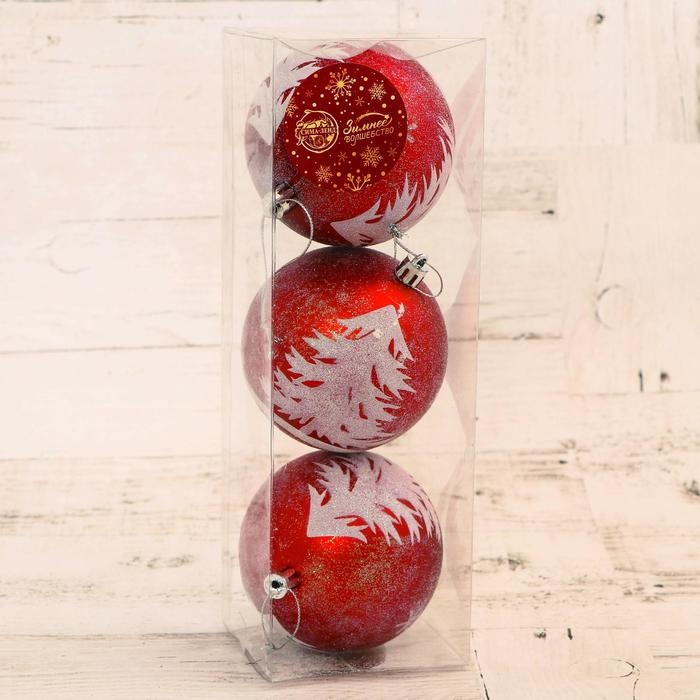 Набор шаров пластик d-8 см, 3 шт Набор шаров пластик d-8 см, 3 шт "Лесная краса" красно-белый