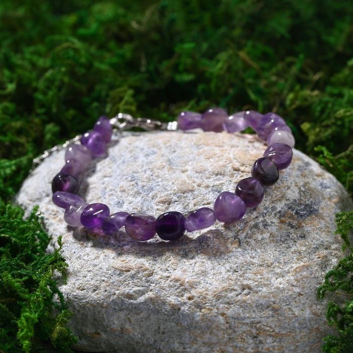 Браслет на струне галтовка обработанная «Аметист», размер 17-18 Браслет на струне галтовка обработанная «Аметист», размер 17-18