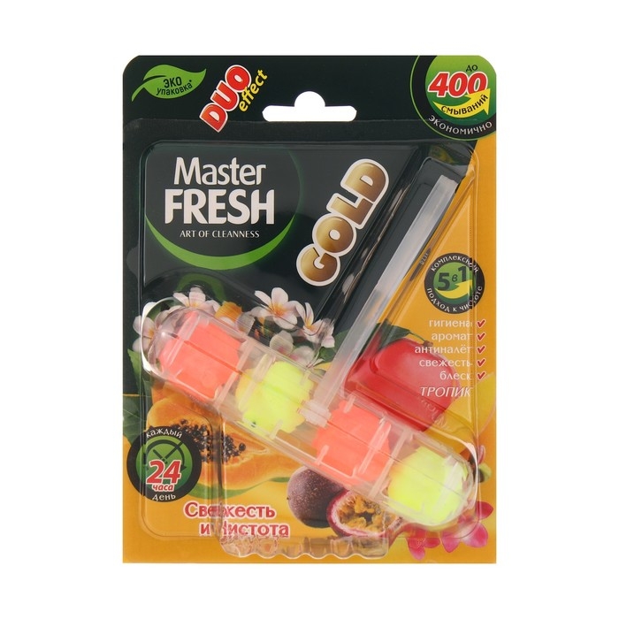 Блок для унитаза Master FRESH, DUO EFFECT 5в1 формула GOLD, тропик, 1 шт Блок для унитаза Master FRESH, DUO EFFECT 5в1 формула GOLD, тропик, 1 шт