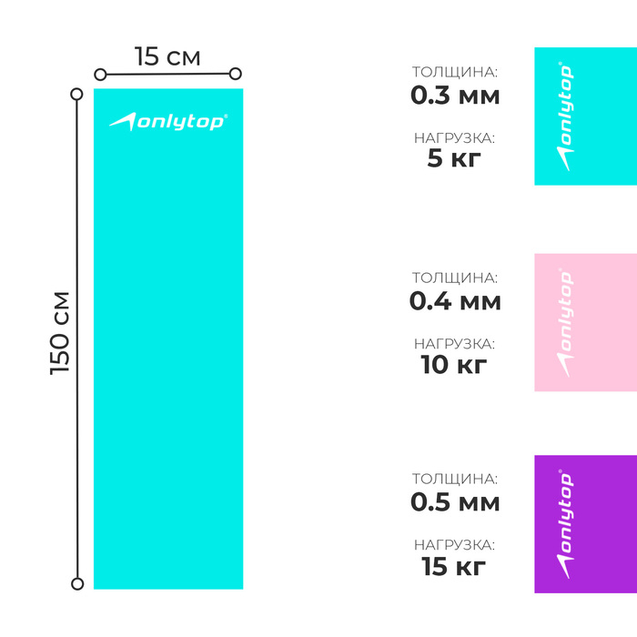 Набор эспандеров ленточных ONLYTOP: нагрузка 5, 10, 15 кг, 3 шт., 150х15 см, цвета МИКС Набор эспандеров ленточных ONLYTOP: нагрузка 5, 10, 15 кг, 3 шт., 150х15 см, цвета МИКС