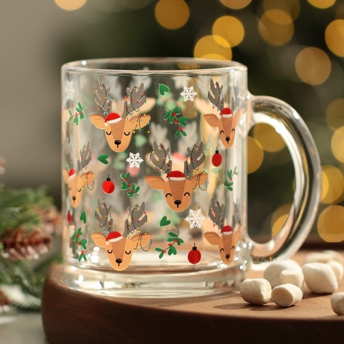 Кружка новогодняя стеклянная «Милые олени», 300 мл Кружка новогодняя стеклянная «Милые олени», 300 мл