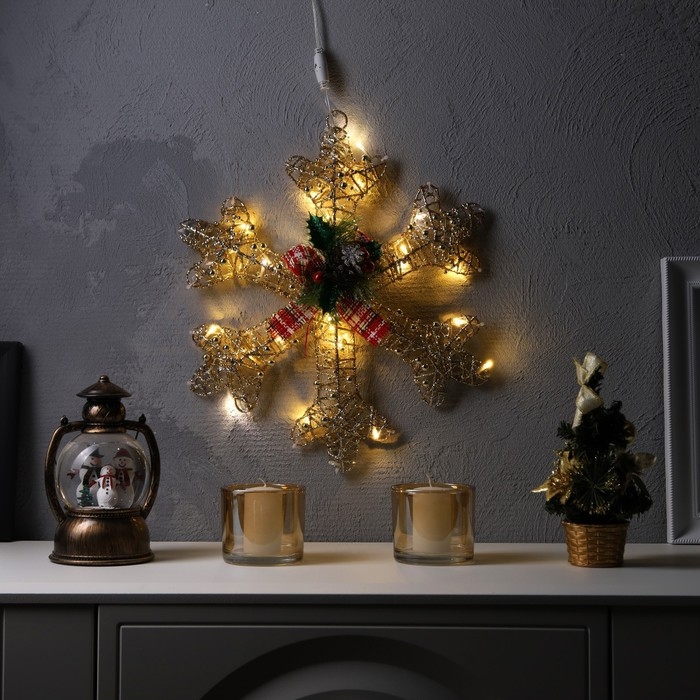 Светодиодная фигура «Снежинка с бусинами» 40 см, металл, 220 В, свечение тёплое белое Светодиодная фигура «Снежинка с бусинами» 40 см, металл, 220 В, свечение тёплое белое