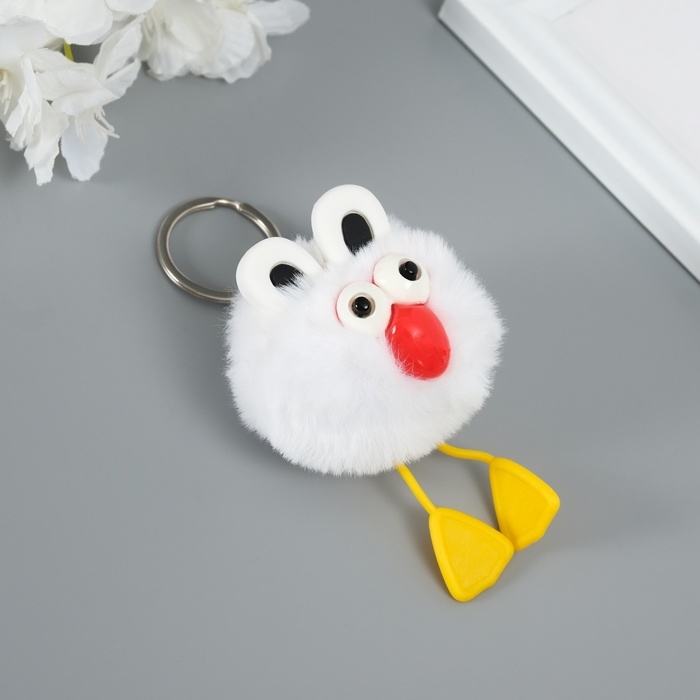 Пушистик на кольце  Пушистик на кольце "Большеглазая ворона" белый 9,5х6х6 см