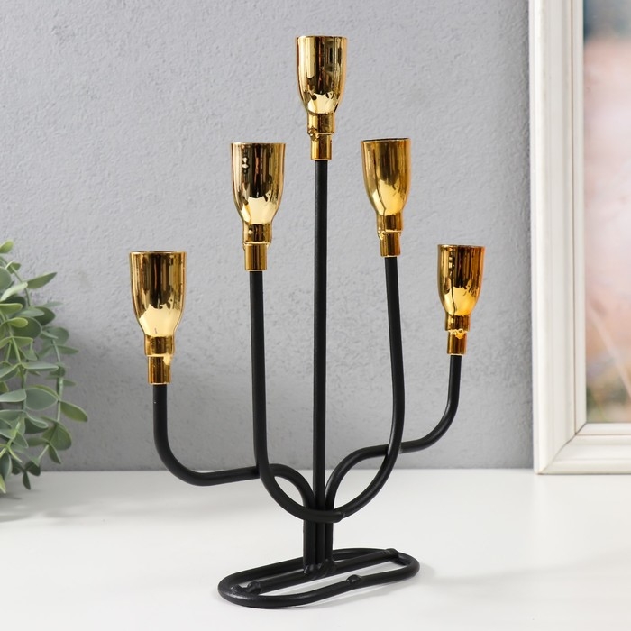Подсвечник металл на 5 свечей Подсвечник металл на 5 свечей "Нептун" чёрный с золотом 20,6х5,7х25,8 см