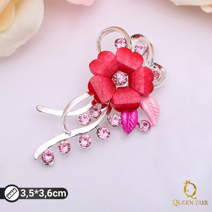 Брошь «Цветочная роса», цвет розовый в серебре Брошь «Цветочная роса», цвет розовый в серебре