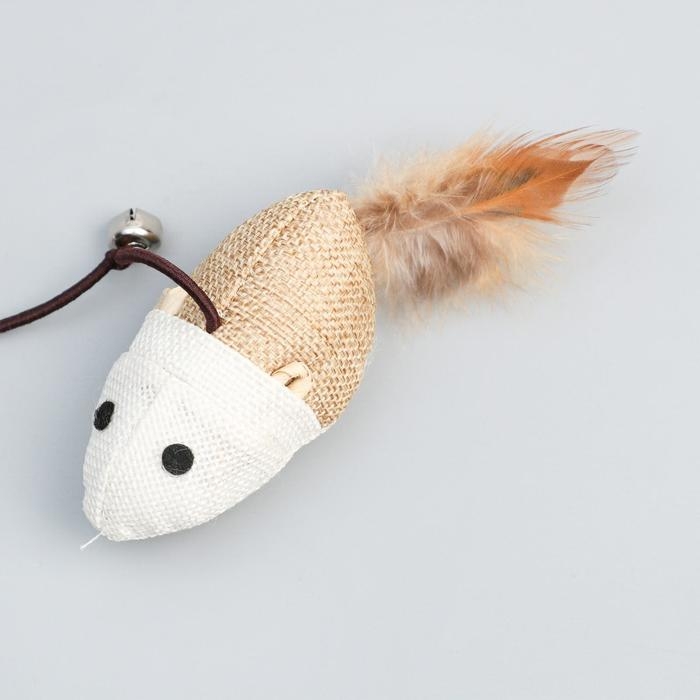 Дразнилка-удочка из эко-материалов  Дразнилка-удочка из эко-материалов "Мышка", 40 см