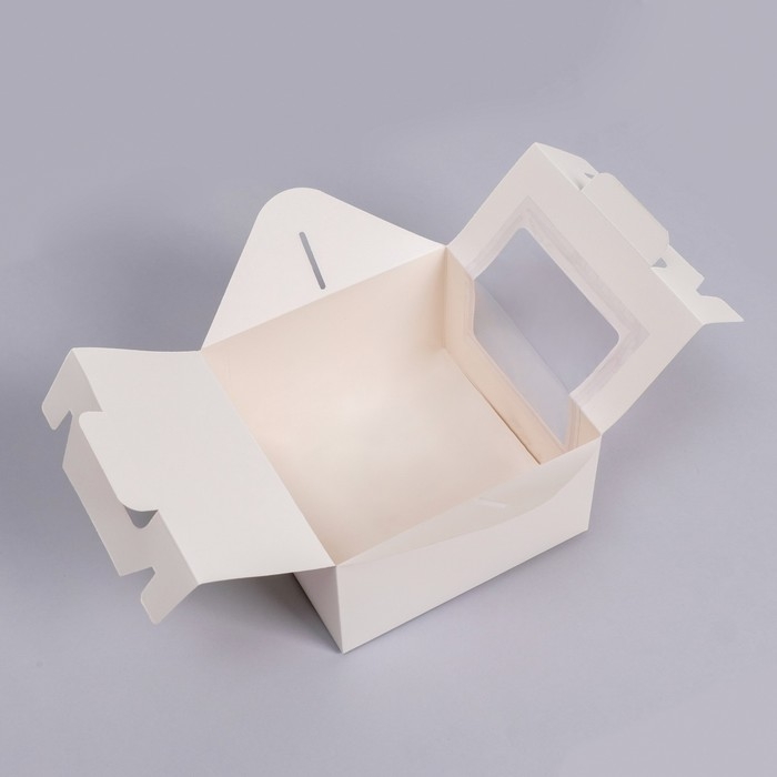 Коробка складная, с окном и ручкой, белая, 16 х 16 х 9 см Коробка складная, с окном и ручкой, белая, 16 х 16 х 9 см