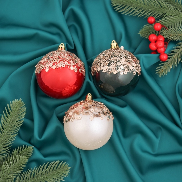 Набор шаров пластик d-8 см, 3 шт Набор шаров пластик d-8 см, 3 шт "Коул" микс