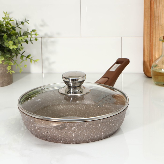 Сковорода «Гранит», d=22 см, съёмная ручка, стеклянная крышка, антипригарное покрытие, цвет коричневый Сковорода «Гранит», d=22 см, съёмная ручка, стеклянная крышка, антипригарное покрытие, цвет коричневый