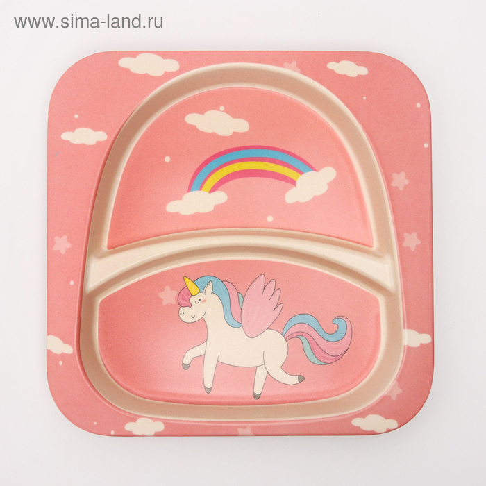 Набор бамбуковой посуды «Единорог», тарелка, миска, стакан, приборы, 5 предметов Набор бамбуковой посуды «Единорог», тарелка, миска, стакан, приборы, 5 предметов