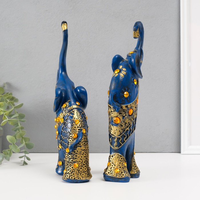 Сувенир полистоун Сувенир полистоун "Синие слоны с оранжевыми стразами" набор 2 шт 28,5х21х8,3 см