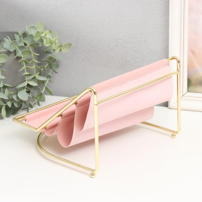 Подставка для мелочей металл, кожзам 4 яруса Подставка для мелочей металл, кожзам 4 яруса "Сканди" розовая 20,5х20х14,5 см