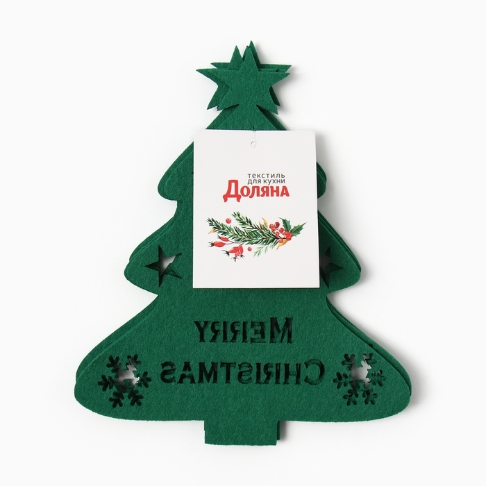 Новый год. Набор для декора столовых предметов Новый год. Набор для декора столовых предметов "Елка" 4шт цв.зелен 20х17см 100%п/э, фетр