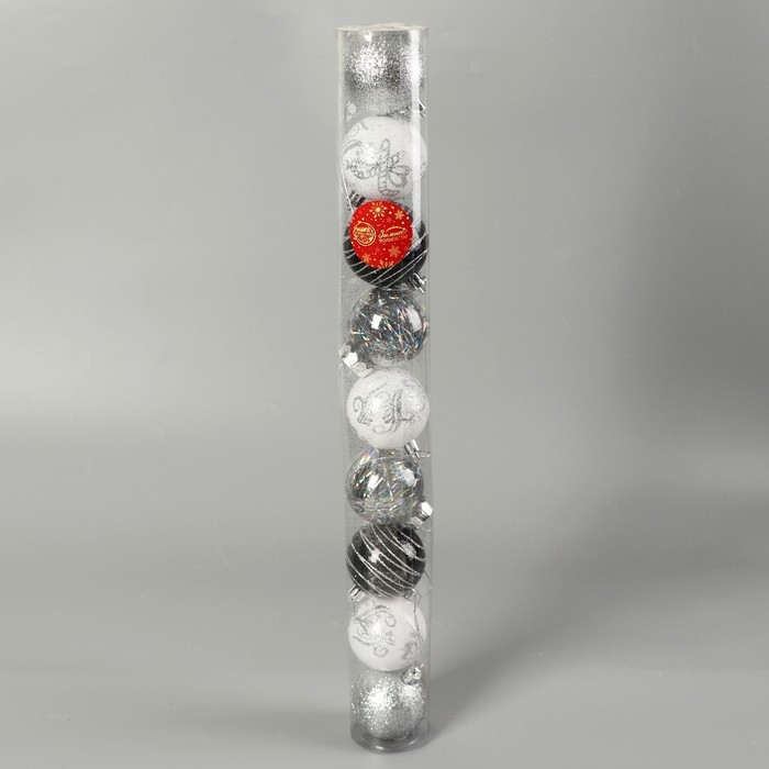 Набор шаров пластик d-6 см, 9 шт Набор шаров пластик d-6 см, 9 шт "Мелодия" орбита диско элит серебро, микс