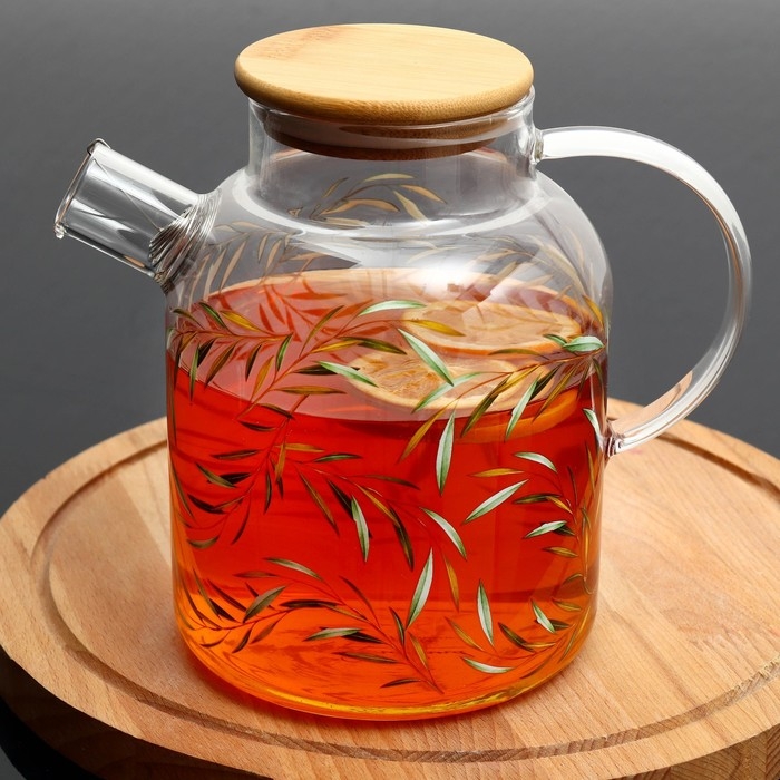 Чайник стеклянный заварочный с бамбуковой крышкой «Тропики», 1700 мл Чайник стеклянный заварочный с бамбуковой крышкой «Тропики», 1700 мл