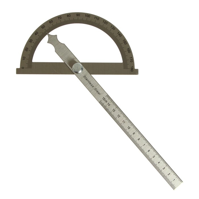Линейка - транспортир 15 см, нержавеющая сталь Линейка - транспортир 15 см, нержавеющая сталь