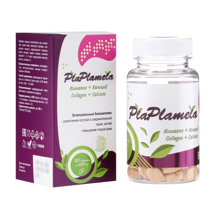 Коллаген + Кальций PlaPlamela, 120 таблеток по 600 мг Коллаген + Кальций PlaPlamela, 120 таблеток по 600 мг