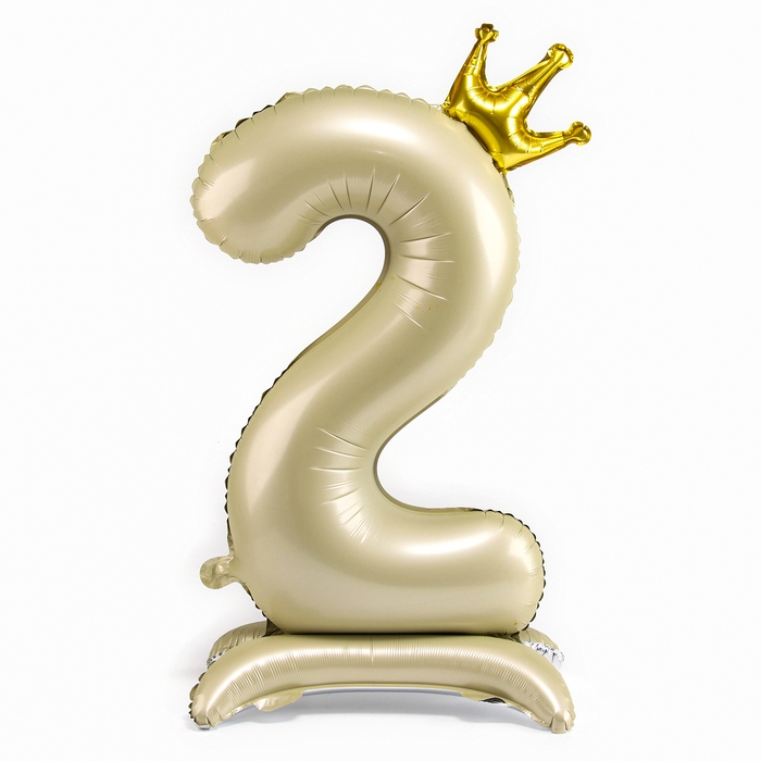 Шар фольгированный 42 Шар фольгированный 42" «Цифра 2 с короной» на подставке, цвет взбитые сливки