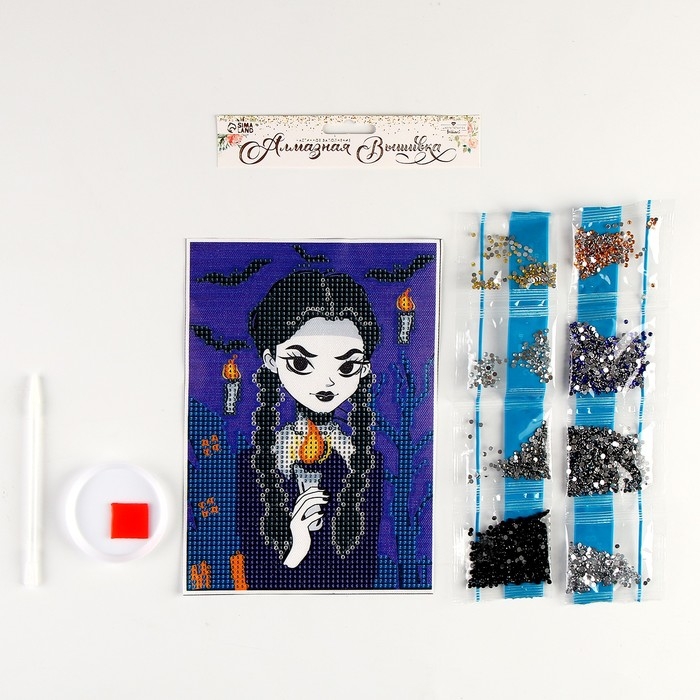 Алмазная мозаика на хеллоуин с частичным заполнением на холсте «Девочка с косичками», 15 х 21 см