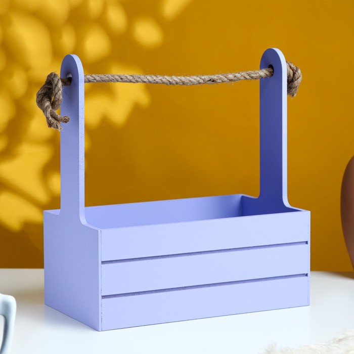 Кашпо деревянное 25.5×15×30 см  Кашпо деревянное 25.5×15×30 см "Аром", ручка канат, лаванда