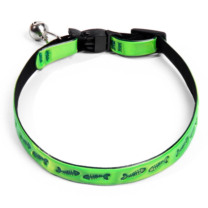 Ошейник кошачий со светоотражающим покрытием Ошейник кошачий со светоотражающим покрытием "Рыбки", 30 х 1 см, зелёный